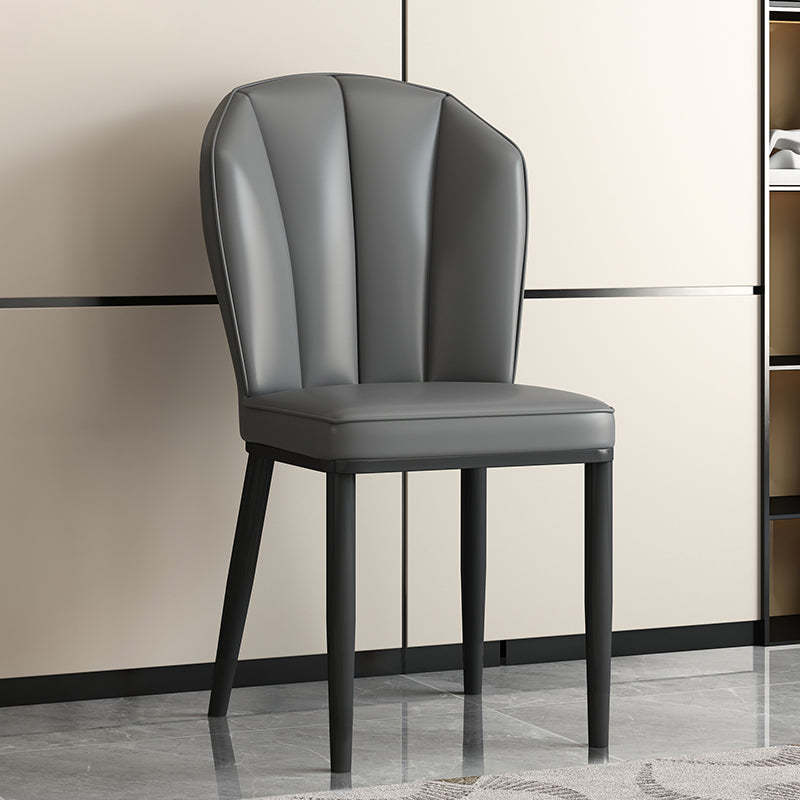 Modern Leather Steel Shell Dining Chair — Square Shape / Gold / Dark Blue