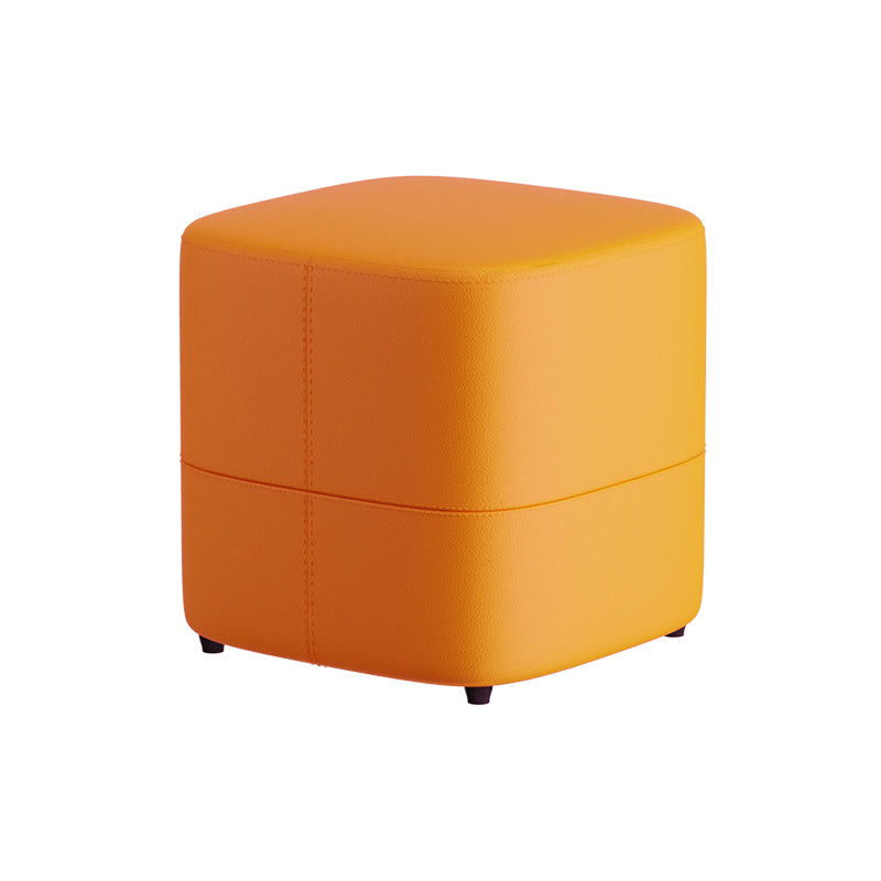 Minimalist Microfiber Leather Solid Wood Low Stool — Dark Brown