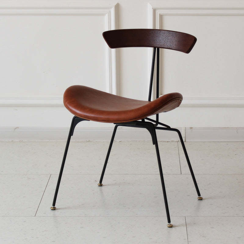 Industrial Ant Arch Wood Leather Dining Chair — Brown - Leather / Dark Brown