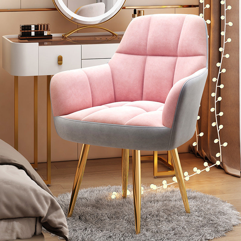 Modern Velvet Tapered-Leg Vanity Stool — Pink & Gray Fabric Seat + Metal Legs