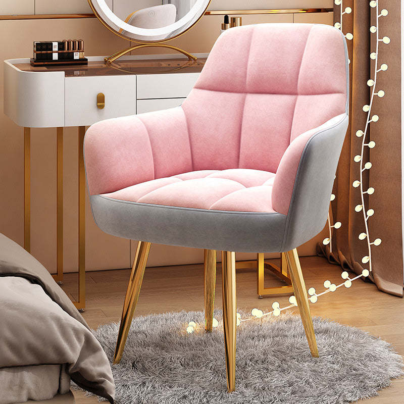 Modern Velvet Tapered-Leg Vanity Stool — Pink & Gray Fabric Seat + Metal Legs