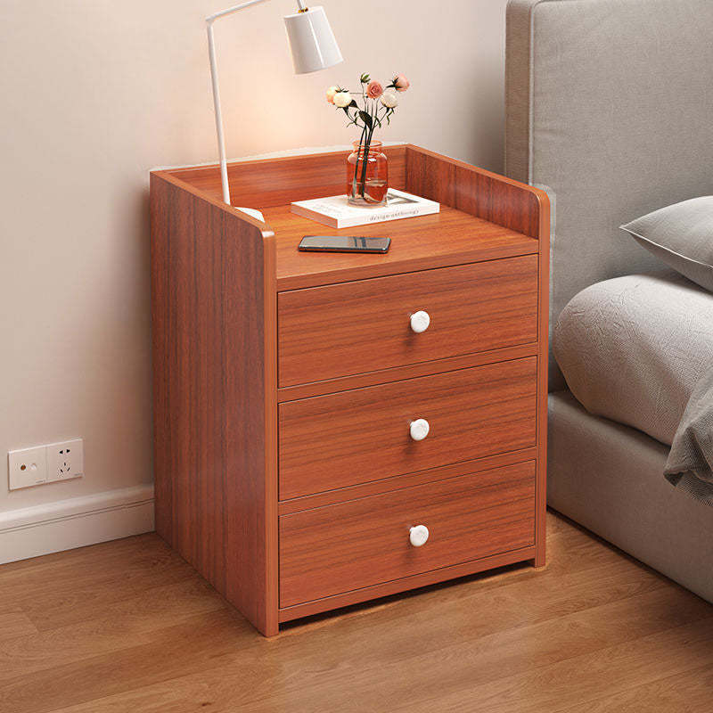 Minimalist Rectangular 1/2/3-Drawer Nightstand — F - 3 Drawer & Lockable - Nordic Maple Color