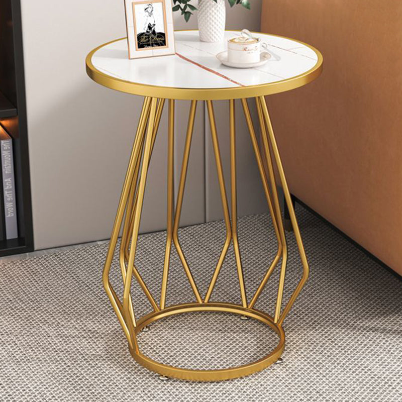 Contemporary Marble Metal Round Side Table 2-Tier Storage