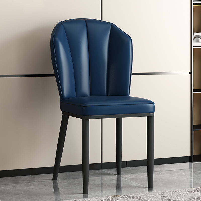 Modern Leather Steel Shell Dining Chair — Square Shape / Gold / White