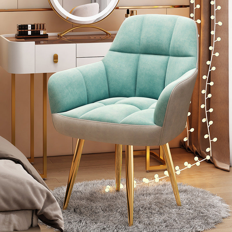 Modern Velvet Tapered-Leg Vanity Stool — Blue & Gray Fabric Seat + Metal Legs