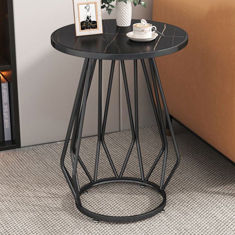Contemporary Marble Metal Round Side Table 2-Tier Storage — Single Layer / Black Table Top + Black Base
