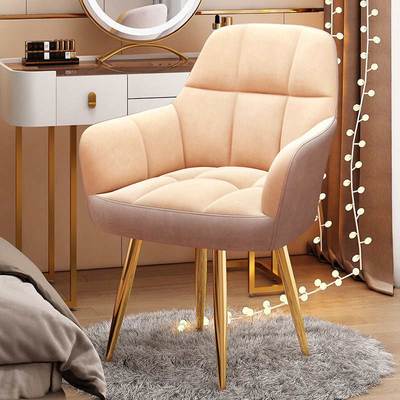 Modern Velvet Tapered-Leg Vanity Stool — Khaki & Gray Fabric Seat + Metal Legs