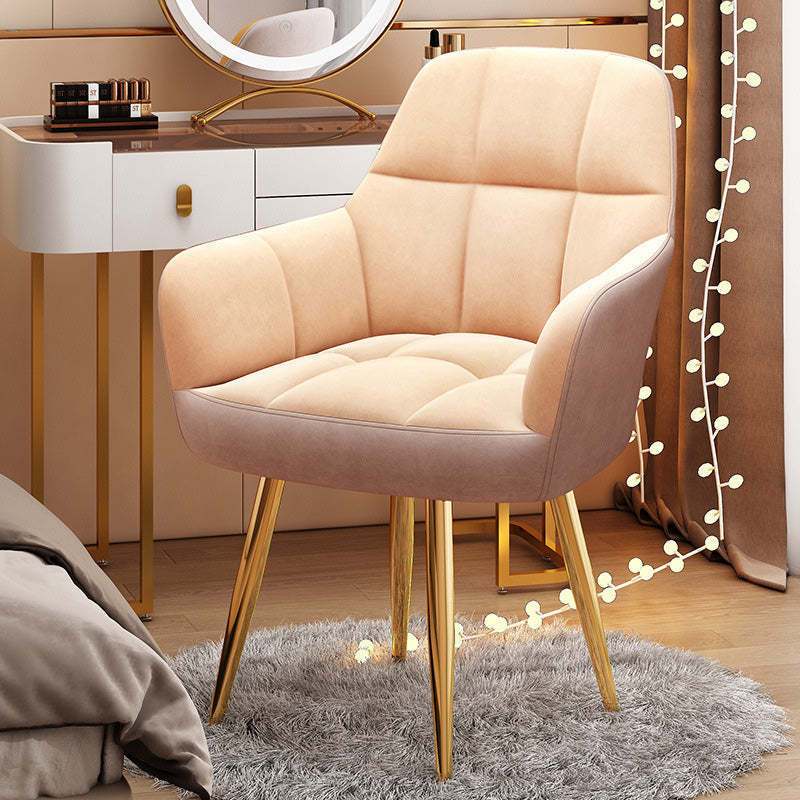 Modern Velvet Tapered-Leg Vanity Stool — Khaki & Gray Fabric Seat + Metal Legs