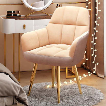 Modern Velvet Tapered-Leg Vanity Stool — Khaki & Gray Fabric Seat + Metal Legs