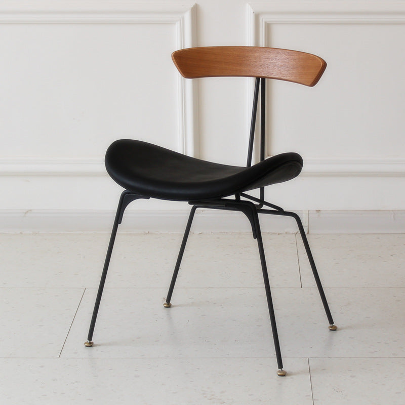 Industrial Ant Arch Wood Leather Dining Chair — Gray - Leather / Black
