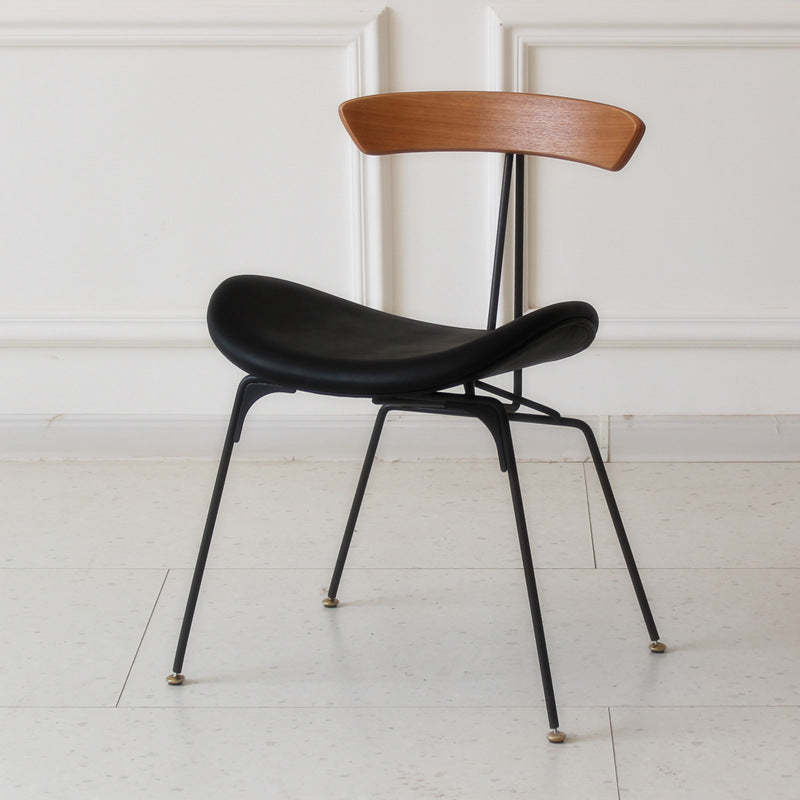 Industrial Ant Arch Wood Leather Dining Chair — Gray - Leather / Black