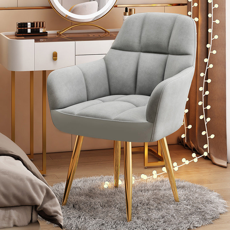 Modern Velvet Tapered-Leg Vanity Stool — Gray Fabric Seat + Metal Legs