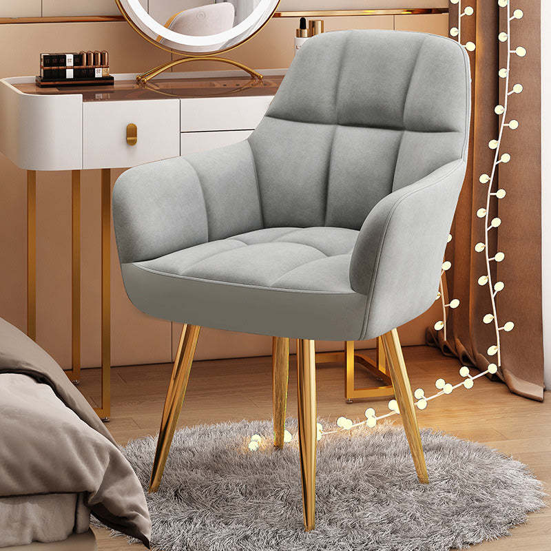 Modern Velvet Tapered-Leg Vanity Stool — Gray Fabric Seat + Metal Legs