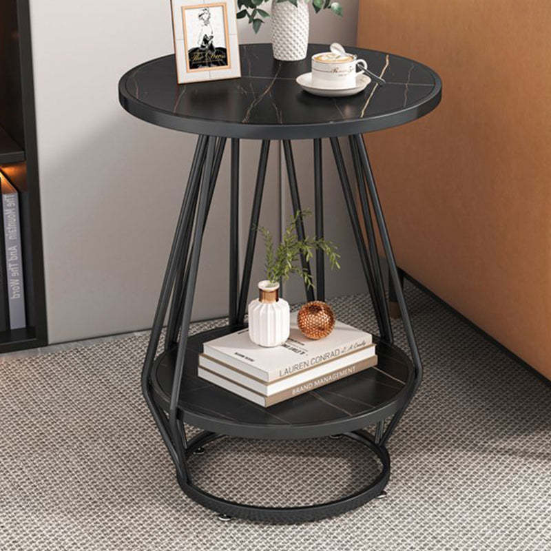 Contemporary Marble Metal Round Side Table 2-Tier Storage