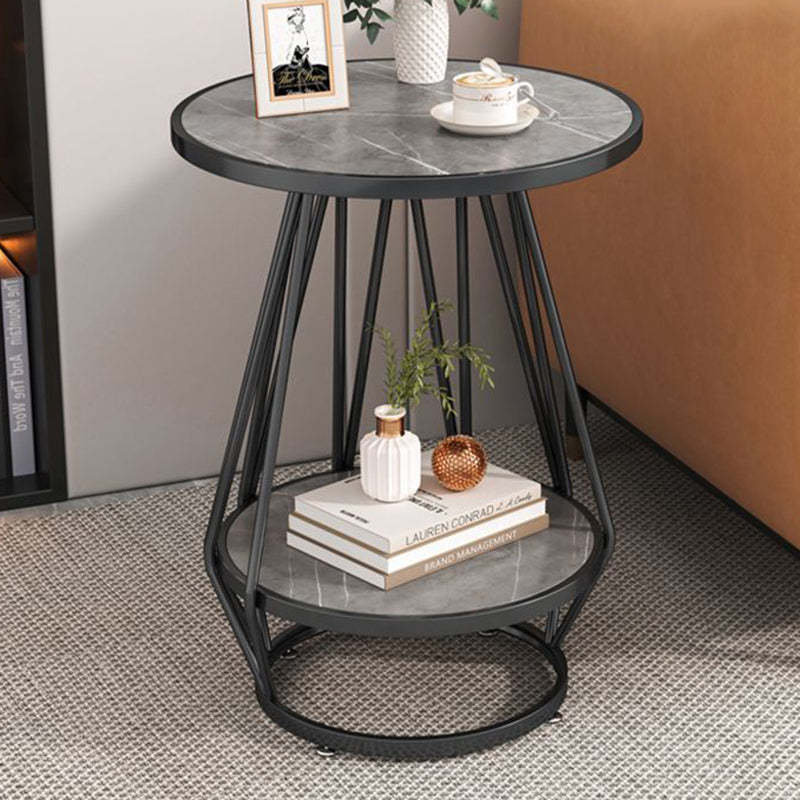 Contemporary Marble Metal Round Side Table 2-Tier Storage