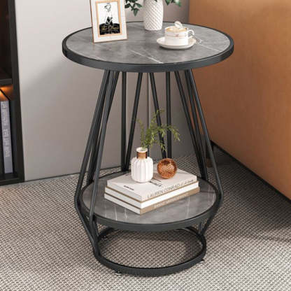 Contemporary Marble Metal Round Side Table 2-Tier Storage
