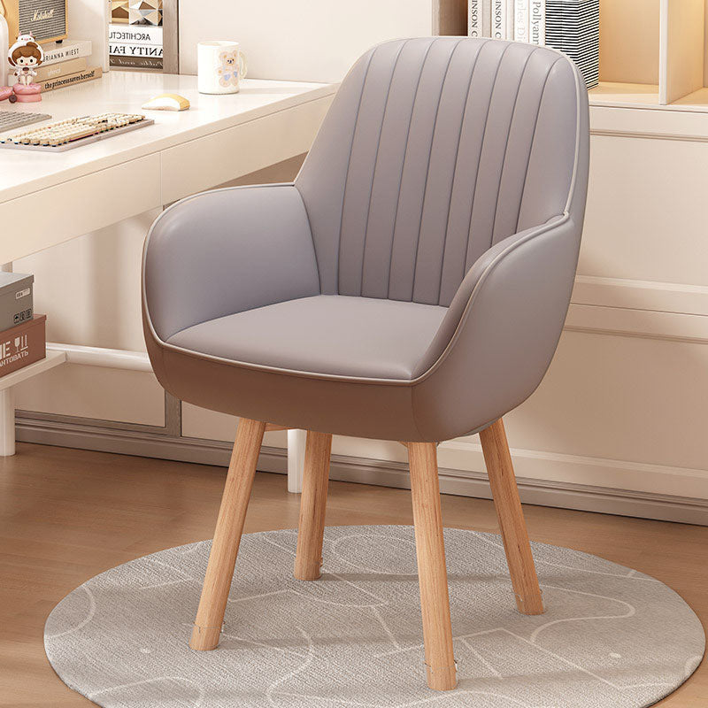 Nordic Curved Leather Wood Swivel Desk Chair — Khaki + Gray