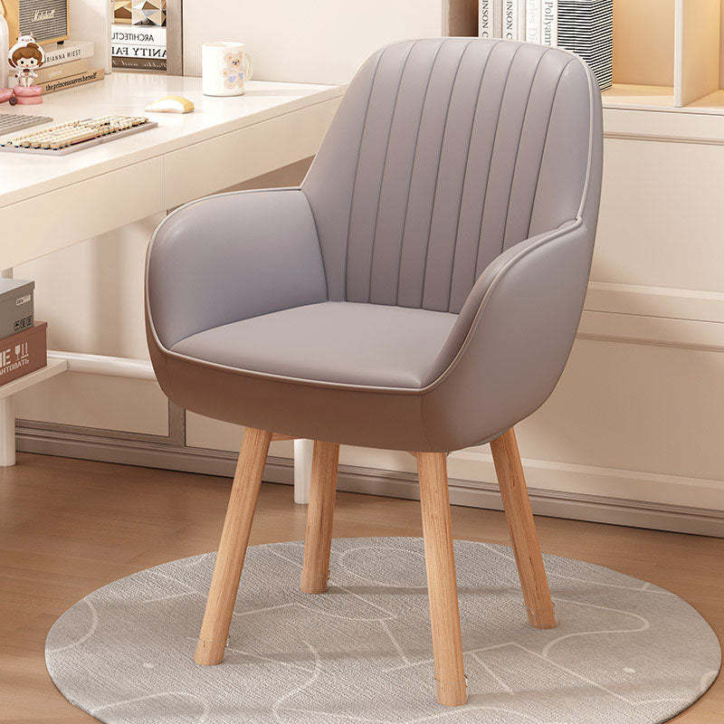 Nordic Curved Leather Wood Swivel Desk Chair — Khaki + Gray