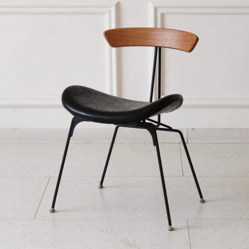 Industrial Ant Arch Wood Leather Dining Chair — Gray - Leather / Dark Brown
