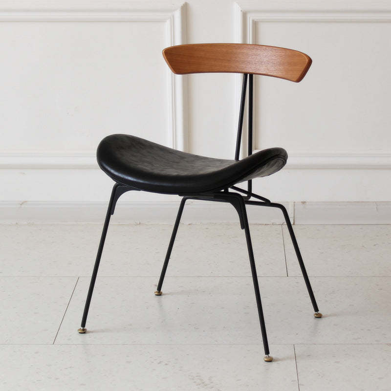 Industrial Ant Arch Wood Leather Dining Chair — Gray - Leather / Dark Brown