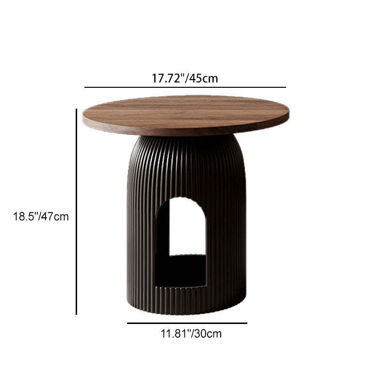 Nordic Wood Round Coffee Table 1-Drawer — Walnut + Apricot
