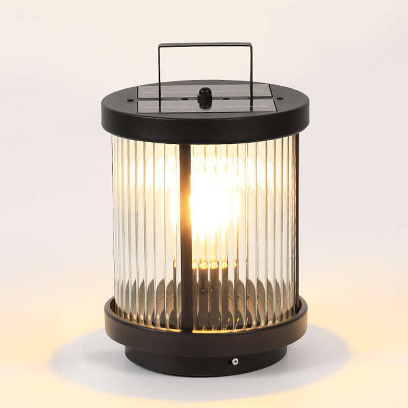 Striped Glass Cylindrical Portable Solar Lantern — Solar / Set of 6