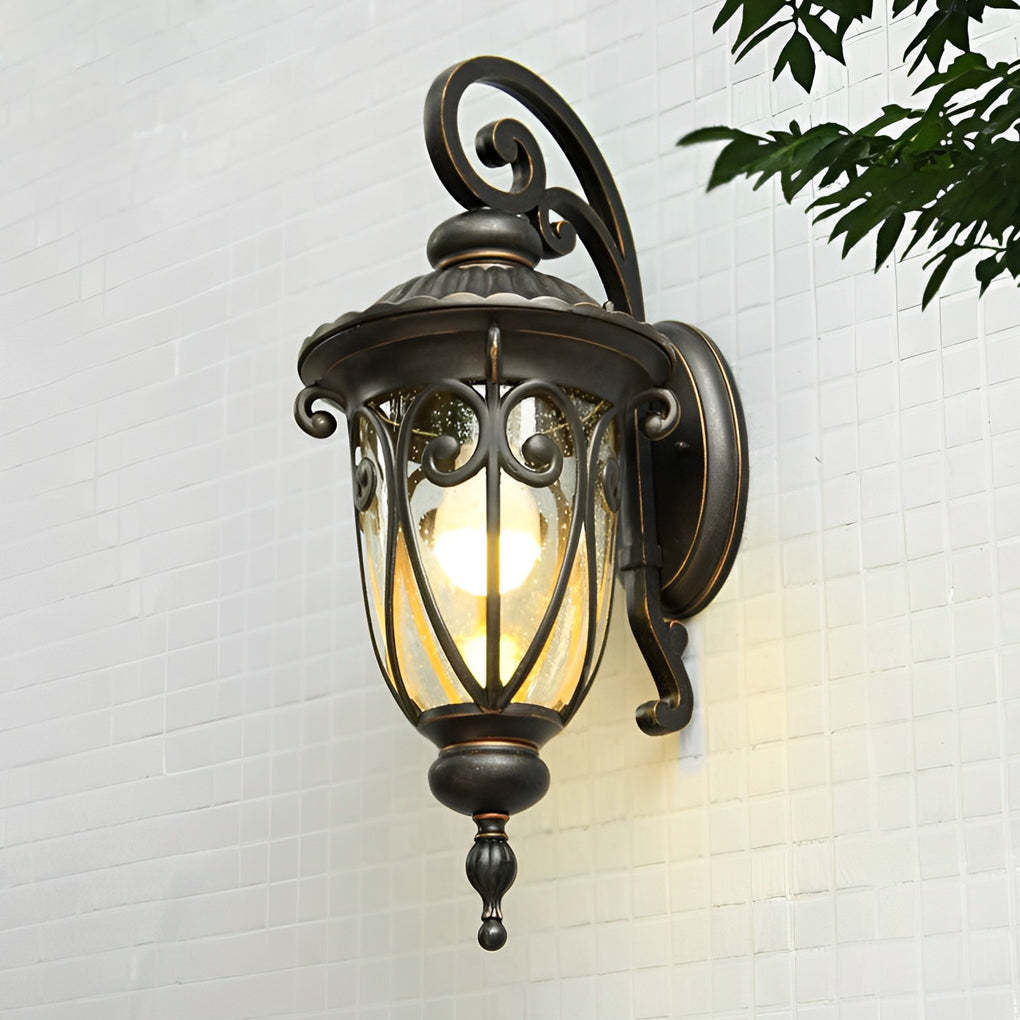 1-Light Antique Black Waterproof Seeded Glass Outdoor Wall Light-Lighom