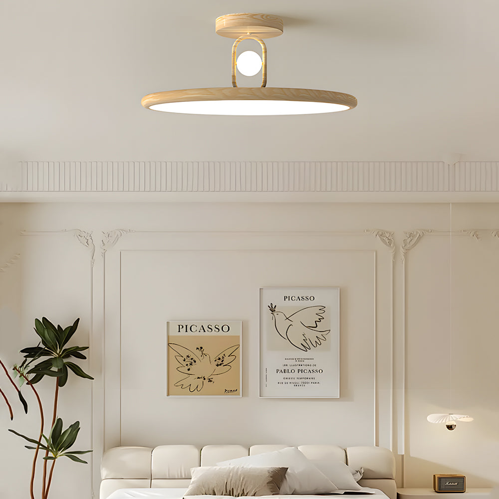 Wood Grain Round Semi Flush Mount Ceiling Light