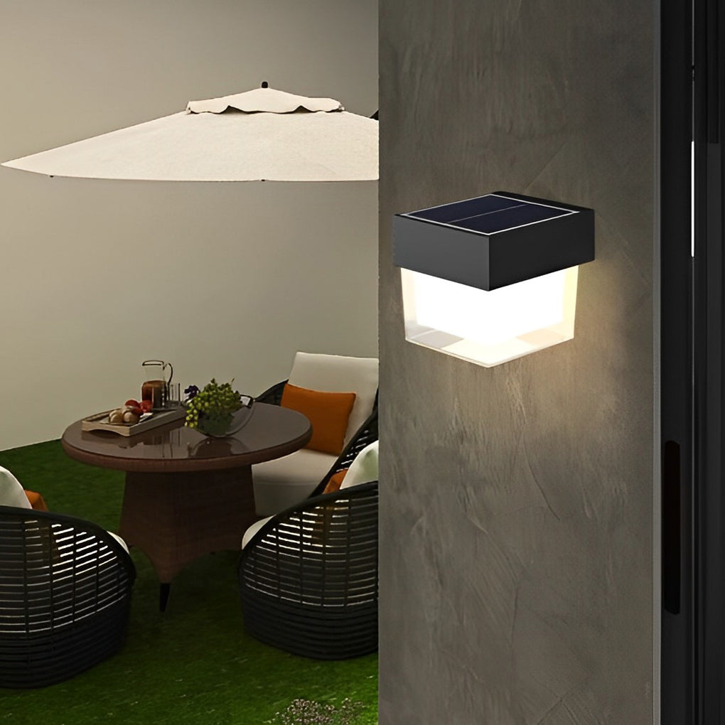 Square Black Minimalist Solar Outdoor Wall Light