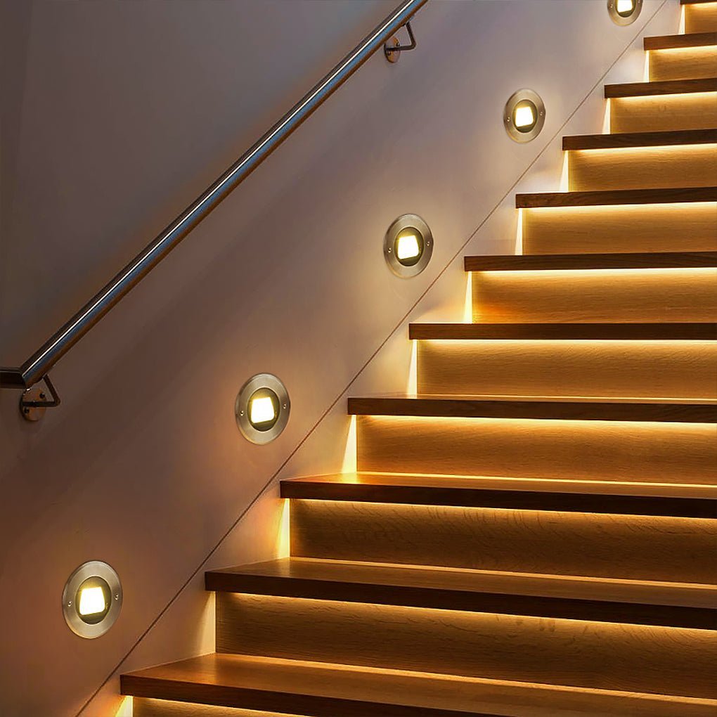 Ultra-thin Waterproof Recessed Step Lights LED Ground Lighting for Stairs, Decks (IP65, 110-240V, Warm White)-Lighom