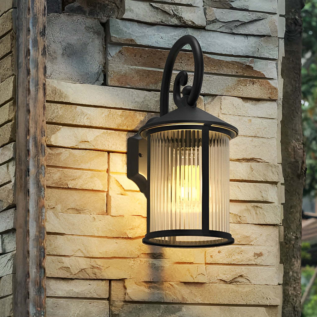 Waterproof Striped Glass Aluminum Black Retro Outdoor Wall Lights-Lighom