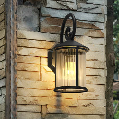 Waterproof Striped Glass Aluminum Black Retro Outdoor Wall Lights-Lighom
