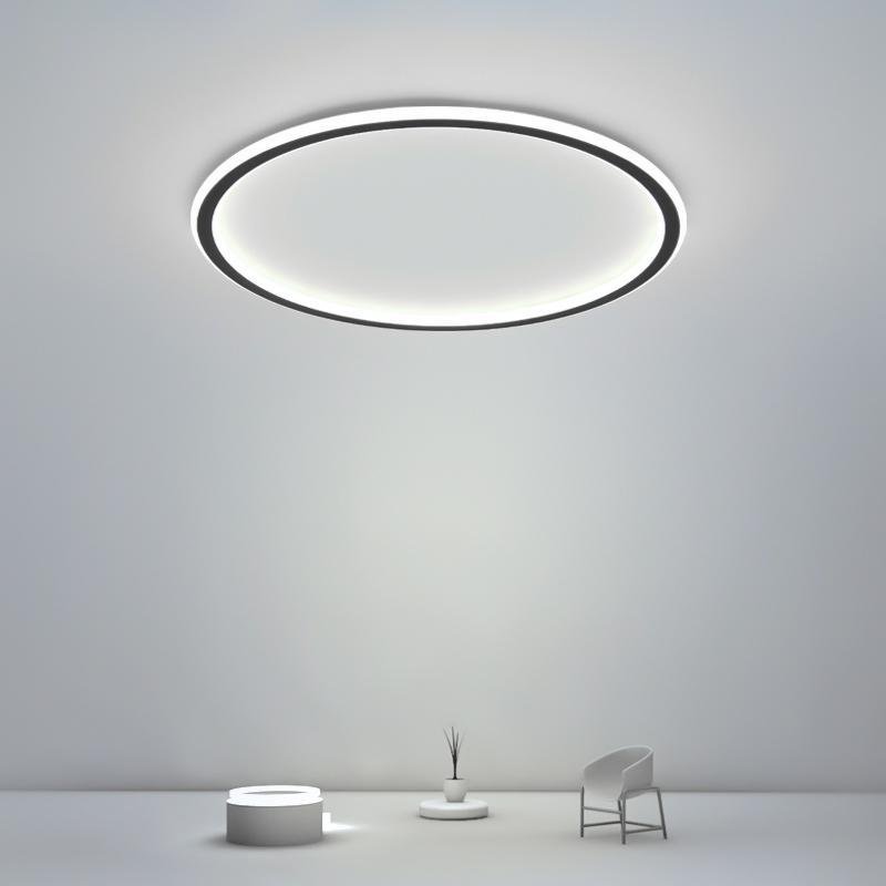 Black contemporary round framed flush mount lighting — 20" Diameter / Warm White (3000K)