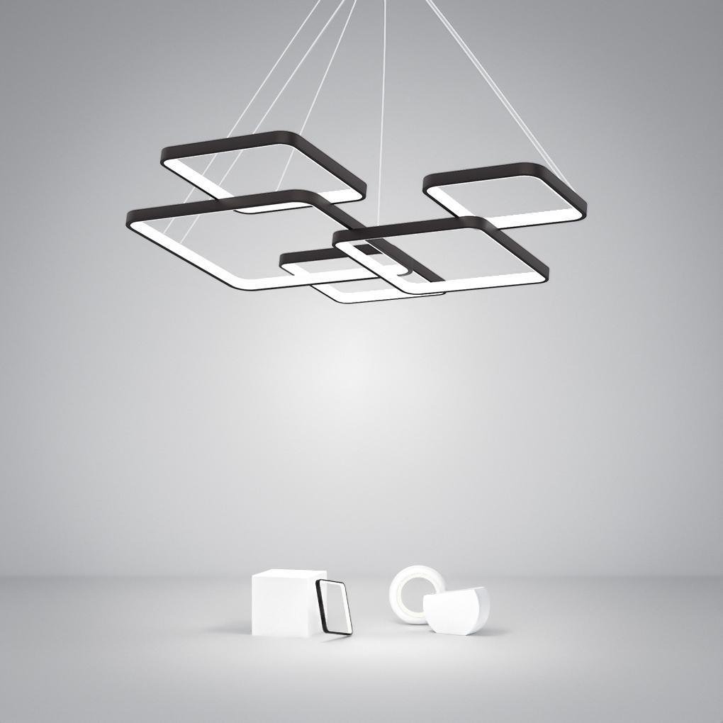 Modern LED Square Chandelier Foyer Chandelier with Remote Control for Living Room-Lighom