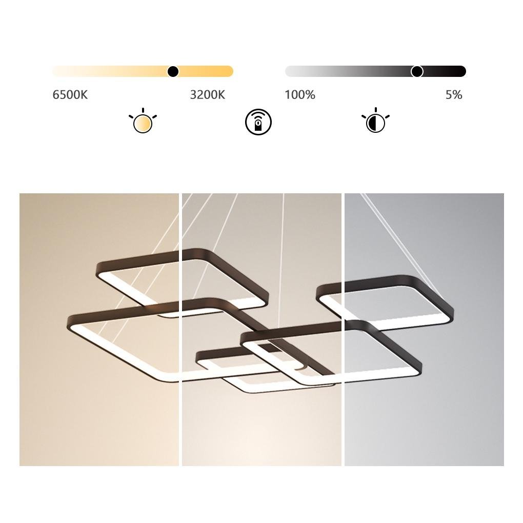Modern LED Square Chandelier Foyer Chandelier with Remote Control for Living Room-Lighom