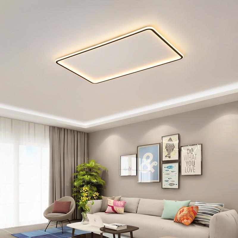 Modern Rectangular Black Flush Mount with Edge and Remote