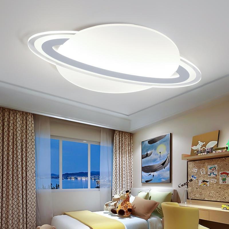 White modern planet flush mount lighting — 12" L x 8" W / Warm White (3000K)
