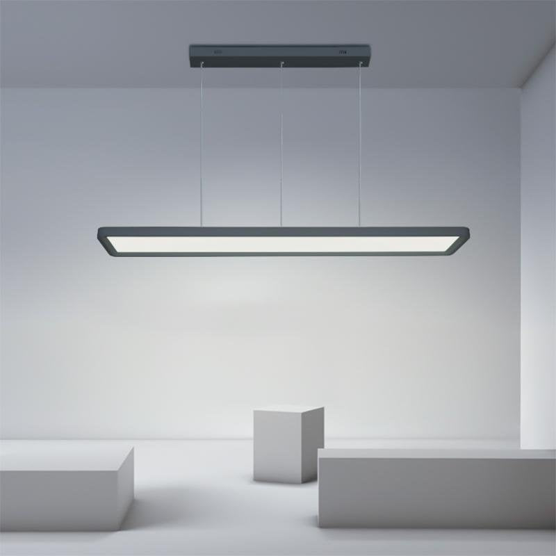 Contemporary rectangular white pendant lighting, Lighom — 24" W x 8" D / Warm White (3000K)