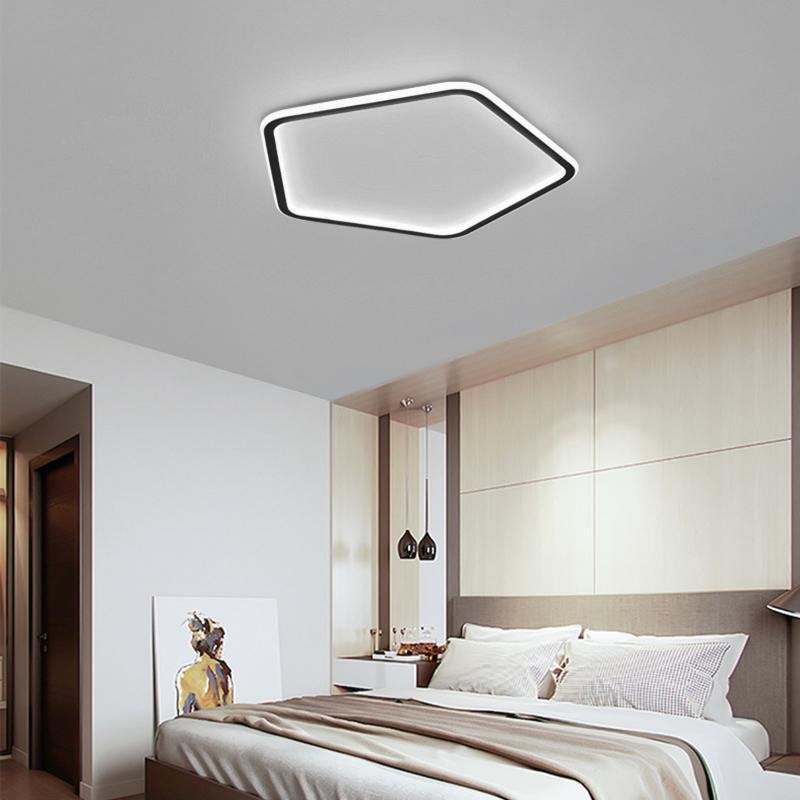 Modern hexagon black iron flush mount lighting — 15" Diameter / Warm White (3000K)