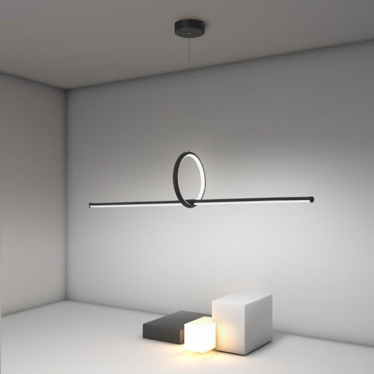 Lighom modern round strip black pendant lighting in synthetic — 24" L x 10" Dia / Warm White (3000K)