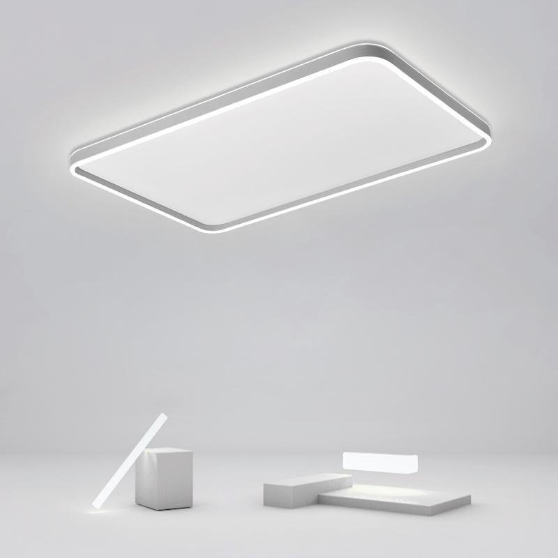 Contemporary rectangular gray flush mount lighting — Warm White (3000K)