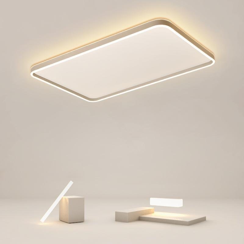 Contemporary rectangular gray flush mount lighting — Dimmable with Remote
