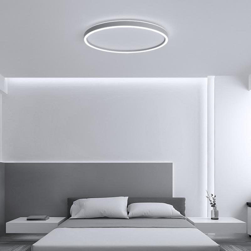 Modern circle halo gray synthetic flush mount lighting — 16" Diameter / Warm White (3000K)