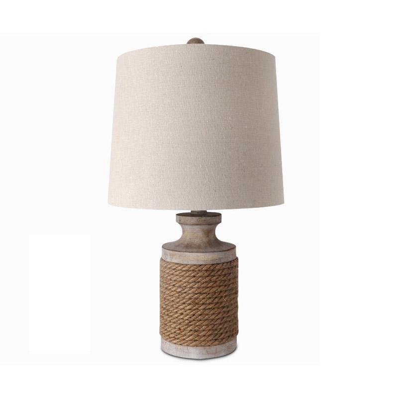 Rustic Oatmeal Fabric Rope Stone Table Lamp