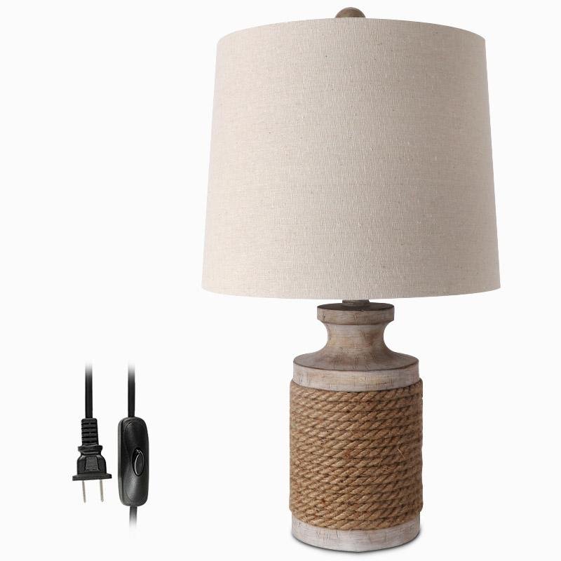 Rustic Oatmeal Fabric Rope Stone Table Lamp