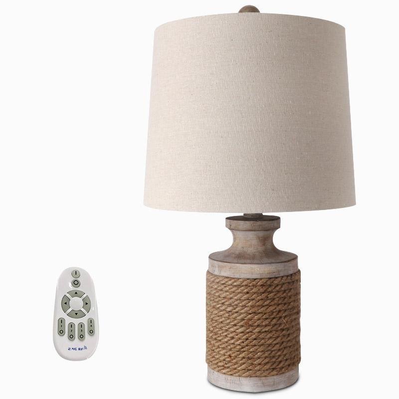 Rustic Oatmeal Fabric Rope Stone Table Lamp