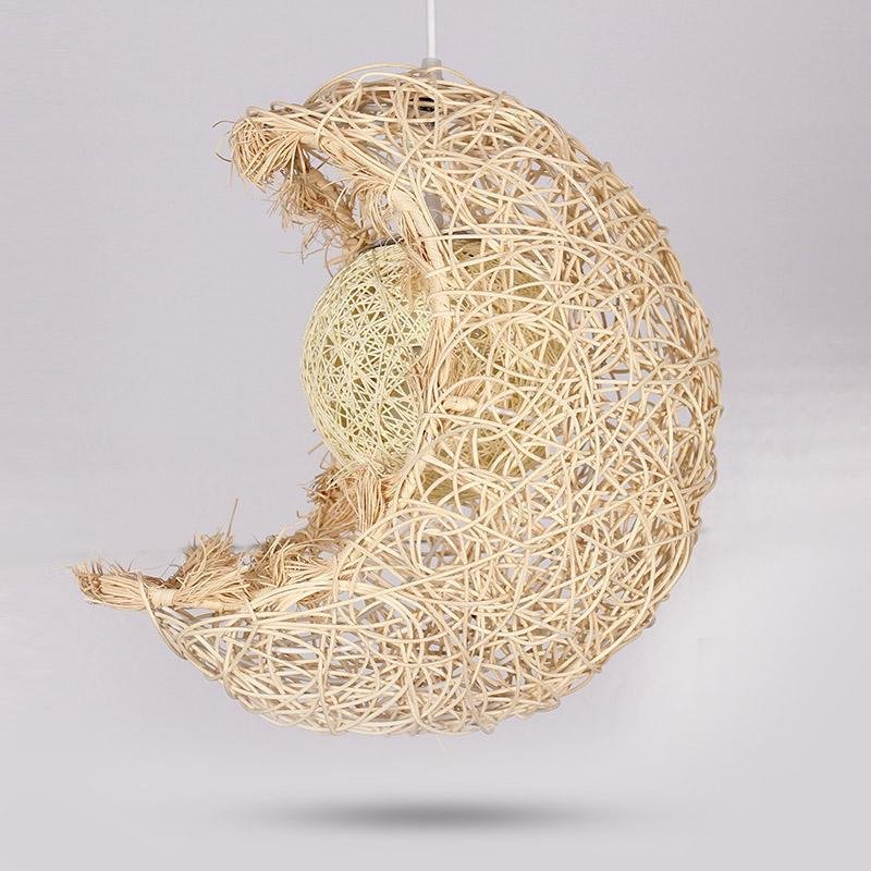 Moon Wicker Rattan Farmhouse Dining Pendant Light