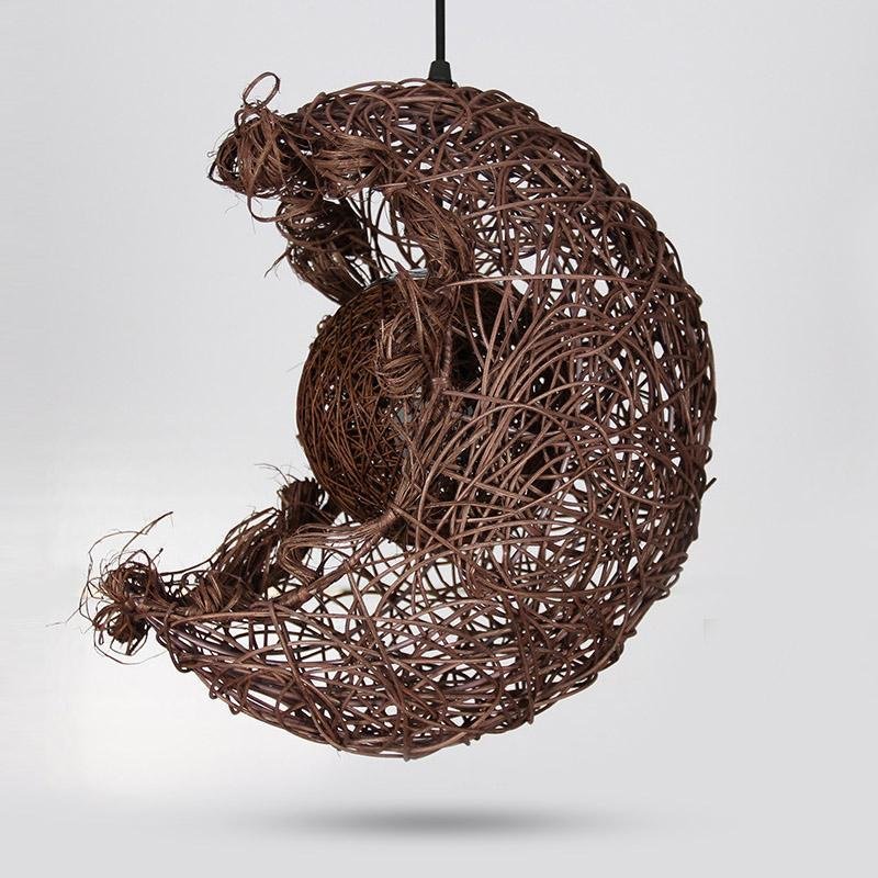 Moon Wicker Rattan Farmhouse Dining Pendant Light