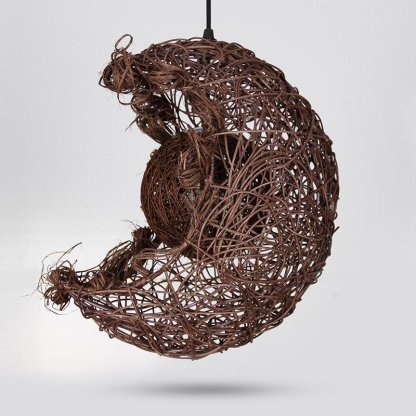 Moon Wicker Rattan Farmhouse Dining Pendant Light