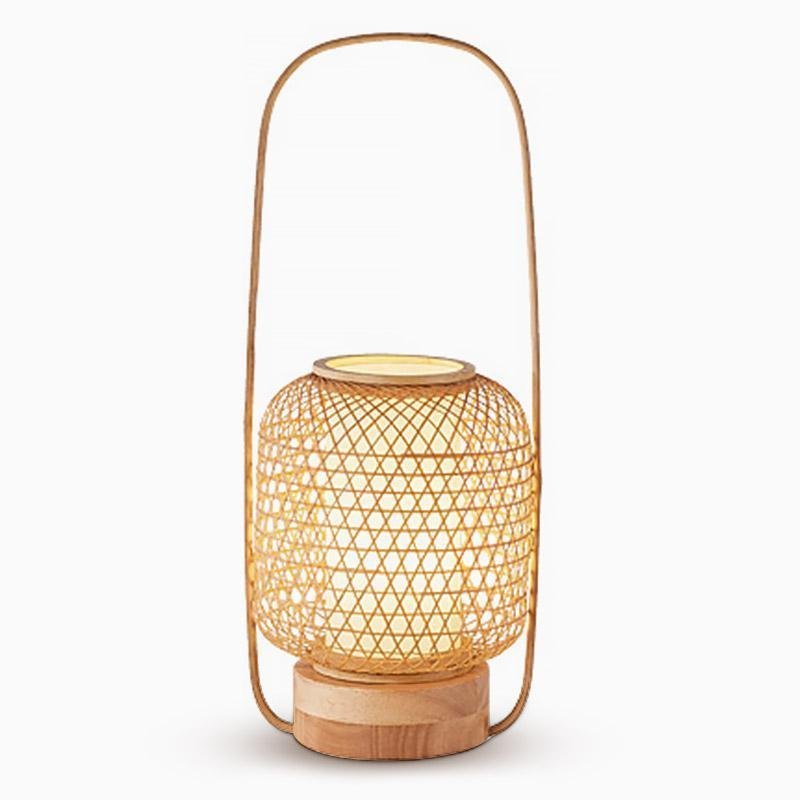 Rustic Woven Bamboo Cylinder LED Lamp